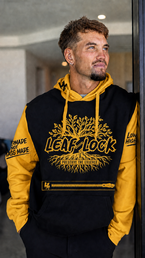 LeafLock Rooted in the Culture Hoodie in Black / Gold front view