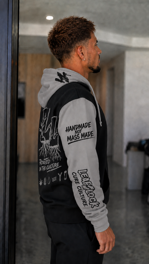 LeafLock Rooted in the Culture Hoodie in Black / Grey left-side view