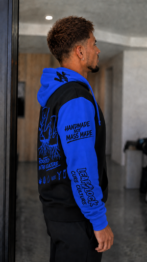 LeafLock Rooted in the Culture Hoodie in Black / Electric Royal left-side view