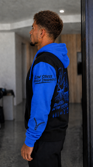 LeafLock Rooted in the Culture Hoodie in Black / Electric Royal right-side view