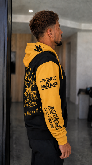 LeafLock Rooted in the Culture Hoodie in Black / Gold right-side view